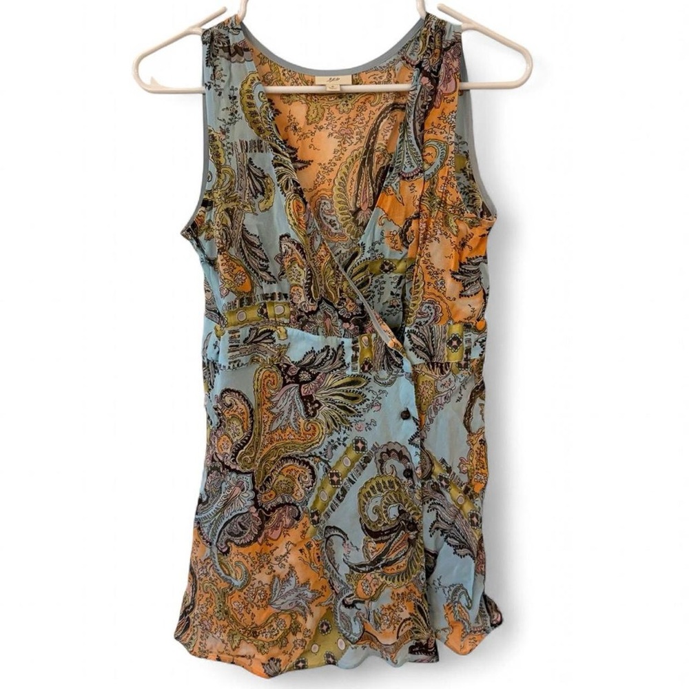 J. Jill Paisley Print Sleeveless Tank Top in Blue and Orange